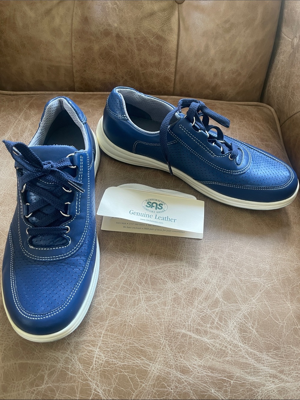 SAS Women's Sporty Lux Blue Leather Lace-Up Sneakers